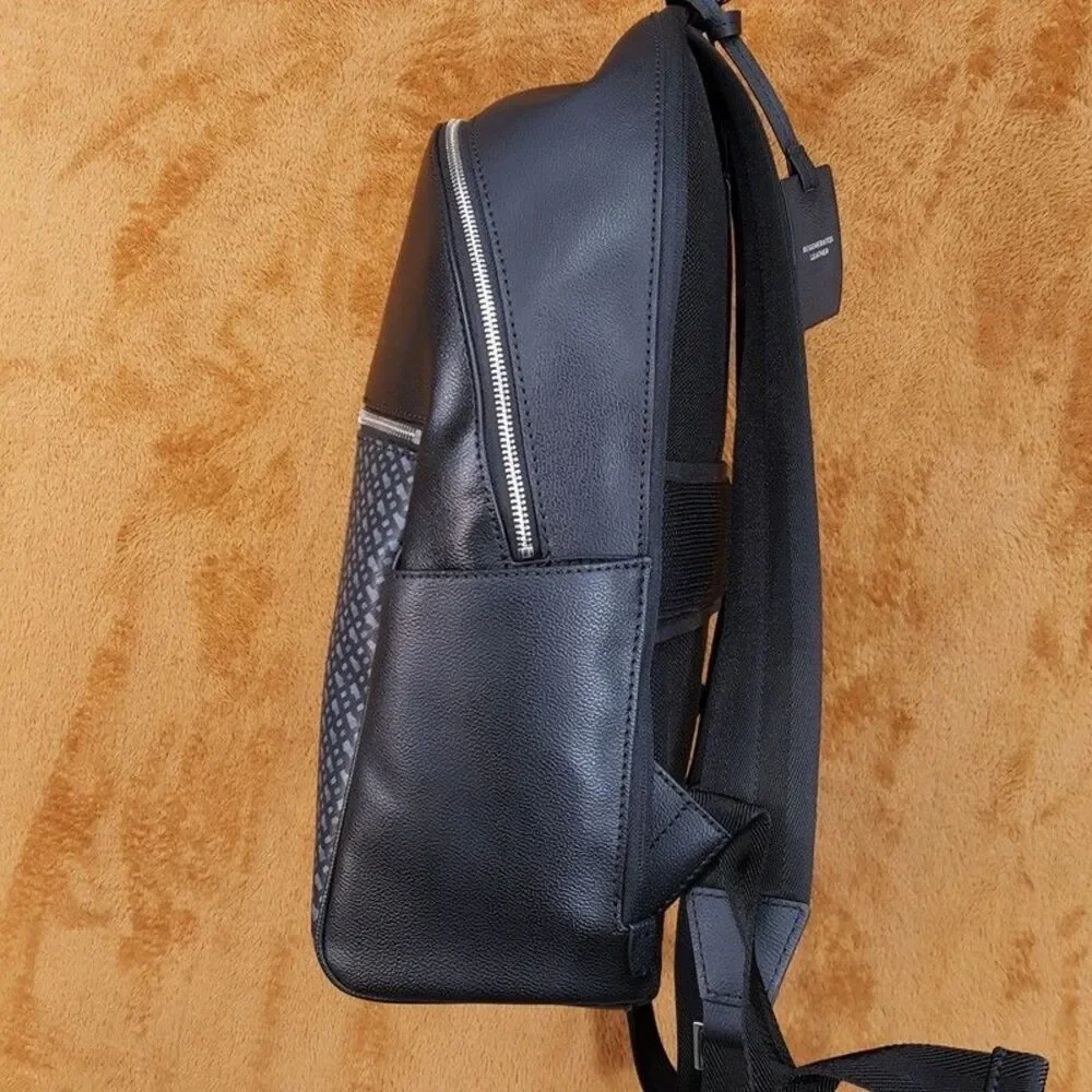 HUGO BOSS Mens Backpack Black Regenerated Leather Monogram Front Pocket ZAIR